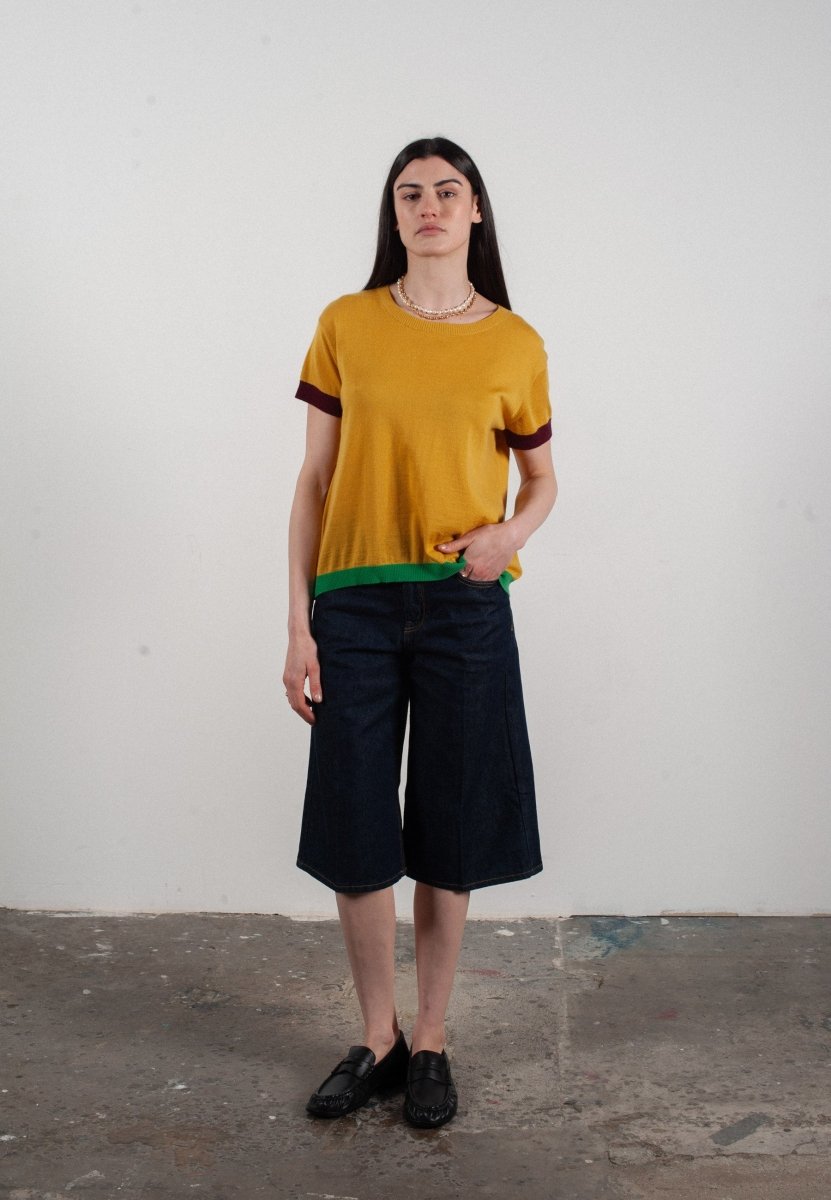 T-shirt col rond manches courtes femme en cachemire & laine ultrafin jaune & rouge bordeaux & vert - KELLY 8