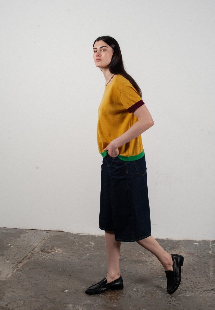 T-shirt col rond manches courtes femme en cachemire & laine ultrafin jaune & rouge bordeaux & vert - KELLY 8