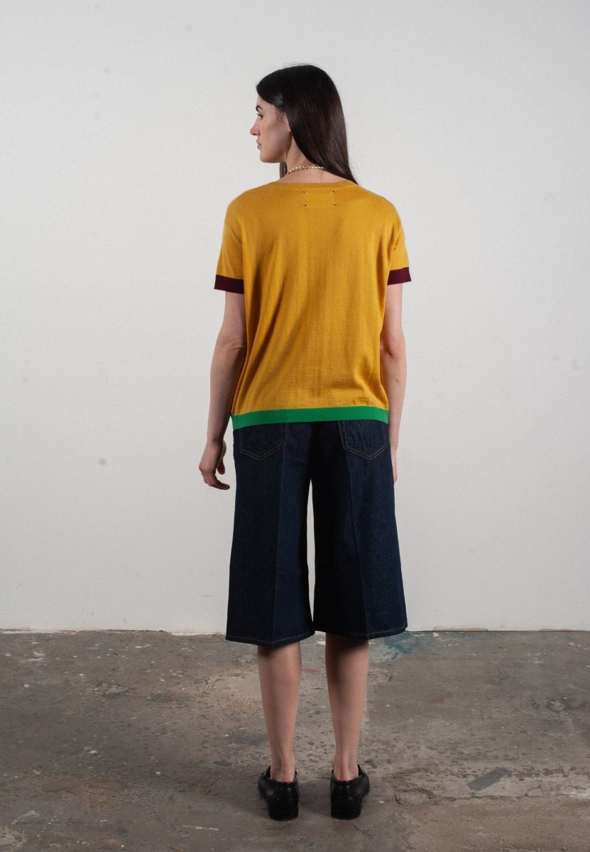 T-shirt col rond manches courtes femme en cachemire & laine ultrafin jaune & rouge bordeaux & vert - KELLY 8
